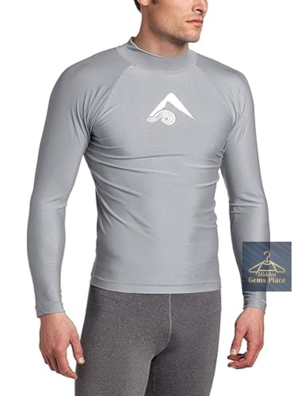 UPF 50+ Long Sleeve Rashguard for Men, Quick-Dry Swim Shirt, Nylon/Spandex